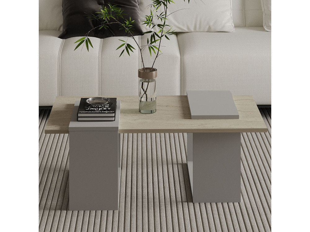 Tavolino in legno "Matris" - 90 x 46 x 37 cm - Travertino