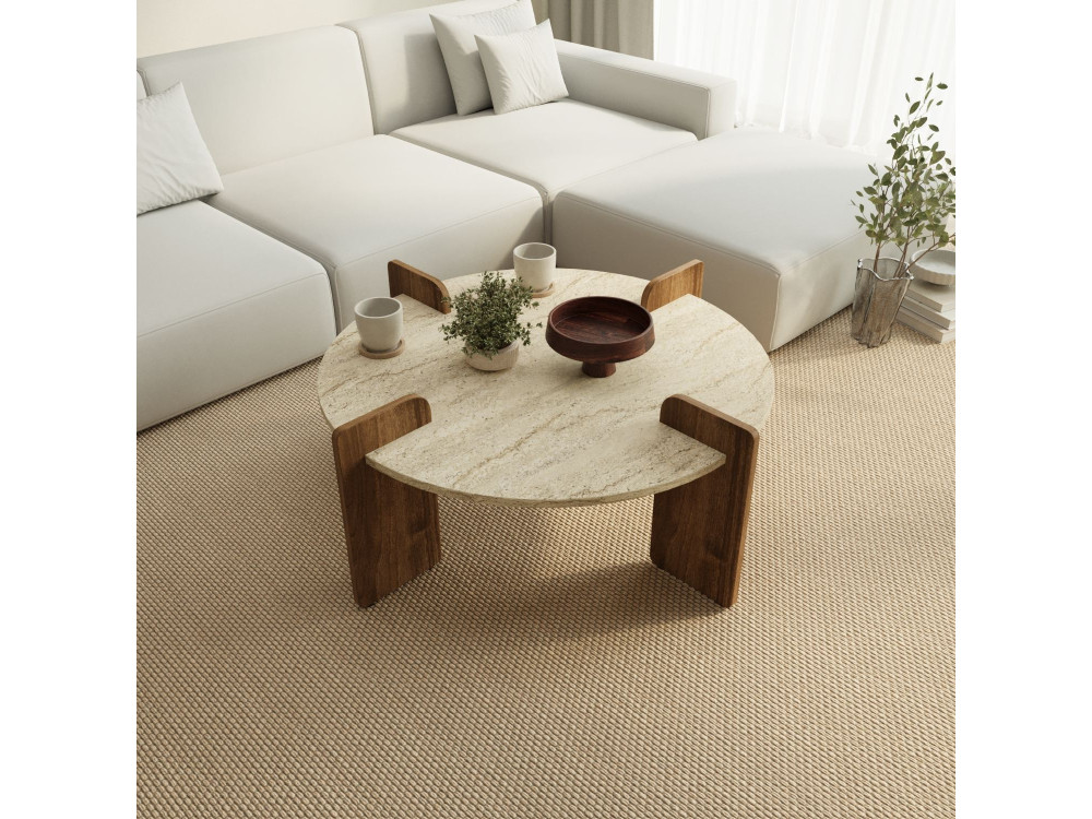 Tavolino in legno "Avoure" - 90 x 90 x 35 cm - Travertino