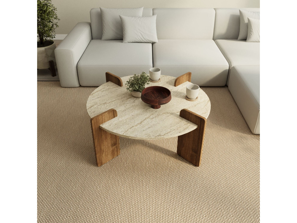 Tavolino in legno "Avoure" - 90 x 90 x 35 cm - Travertino