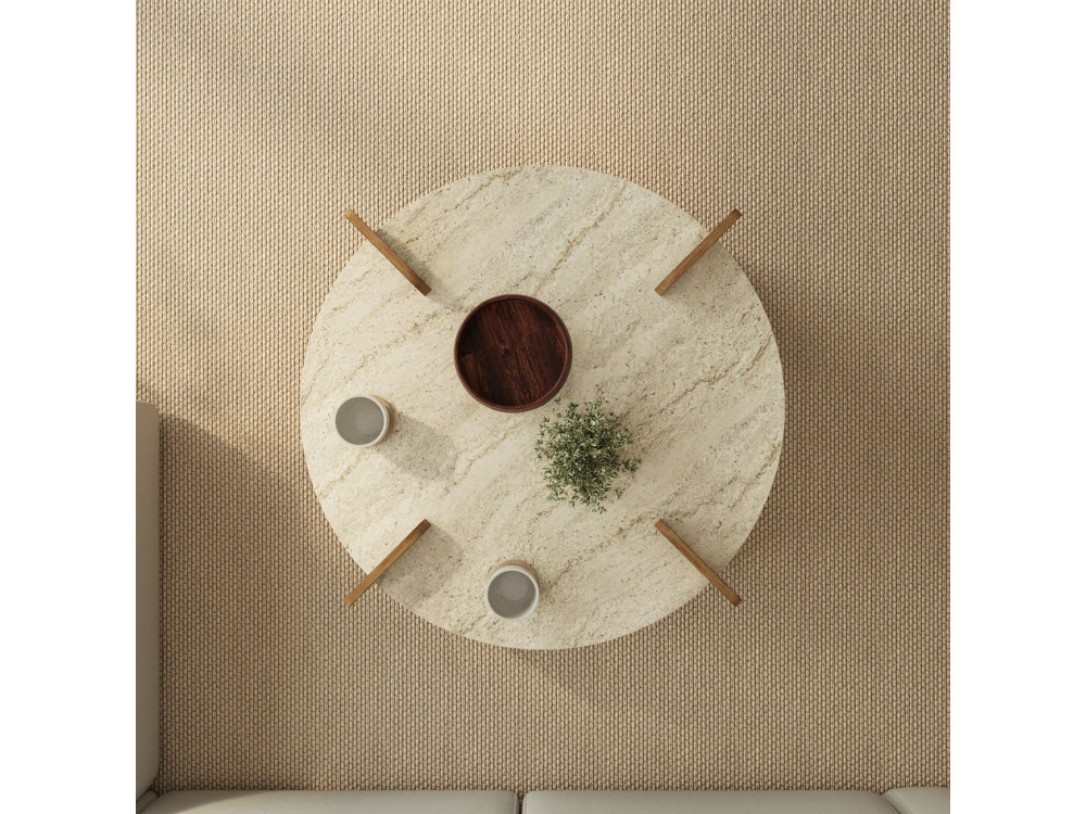 Tavolino in legno "Avoure" - 90 x 90 x 35 cm - Travertino