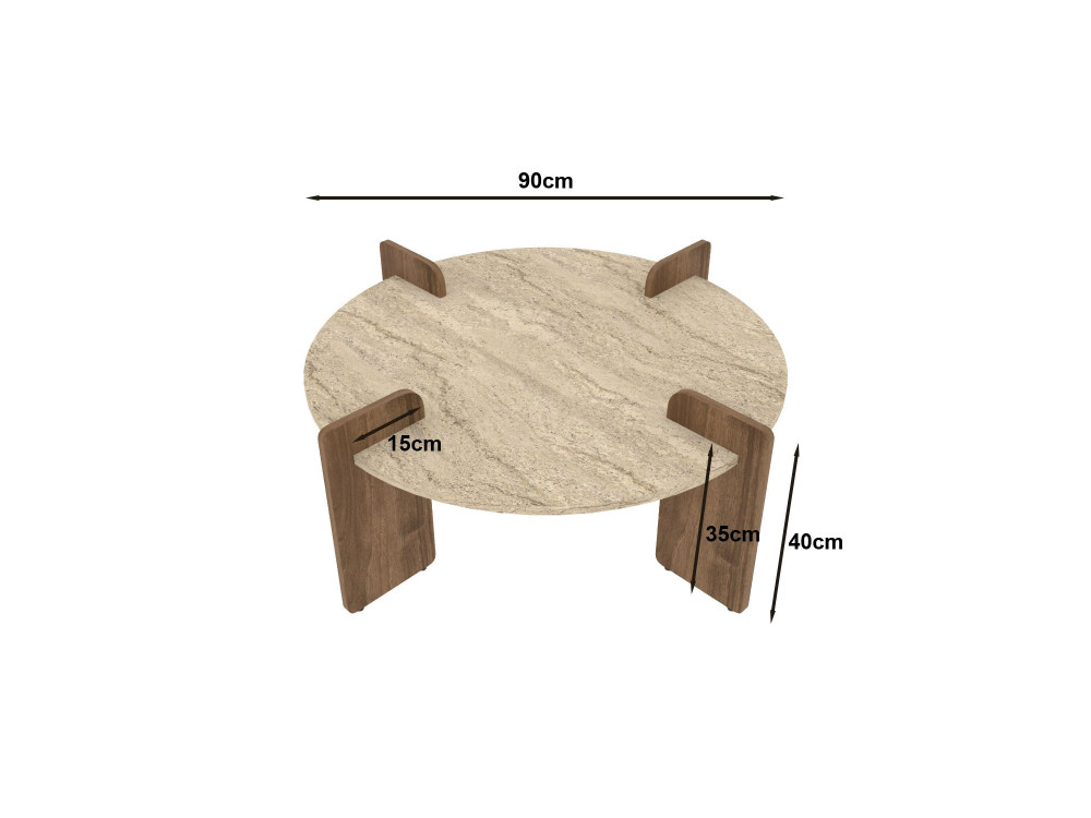 Tavolino in legno "Avoure" - 90 x 90 x 35 cm - Travertino