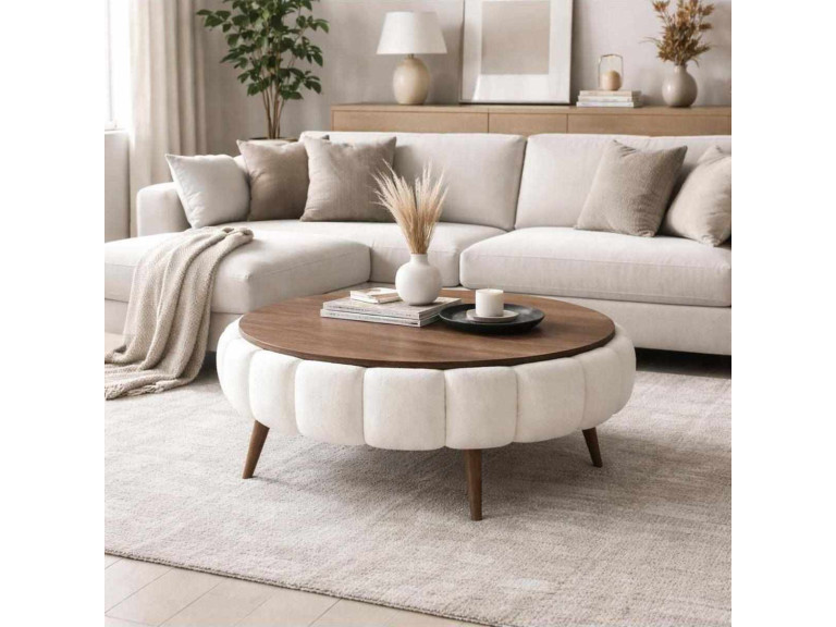 Tavolino in legno "Yuvarlak" - 100 x 100 x 44 cm - Bianco