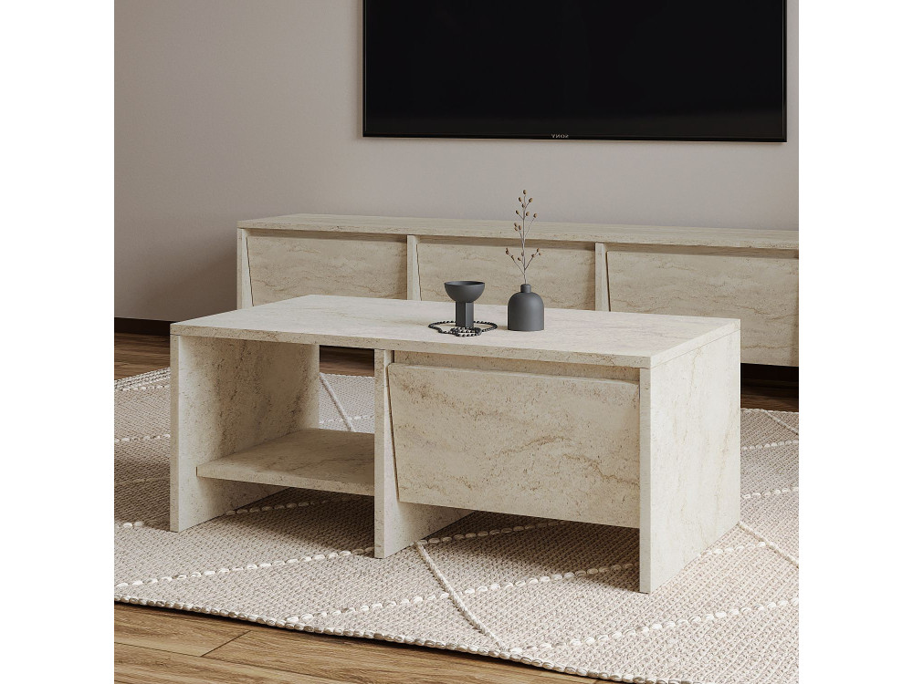 Tavolino in legno "Laris" - 90 x 45 x 35 cm - Travertino