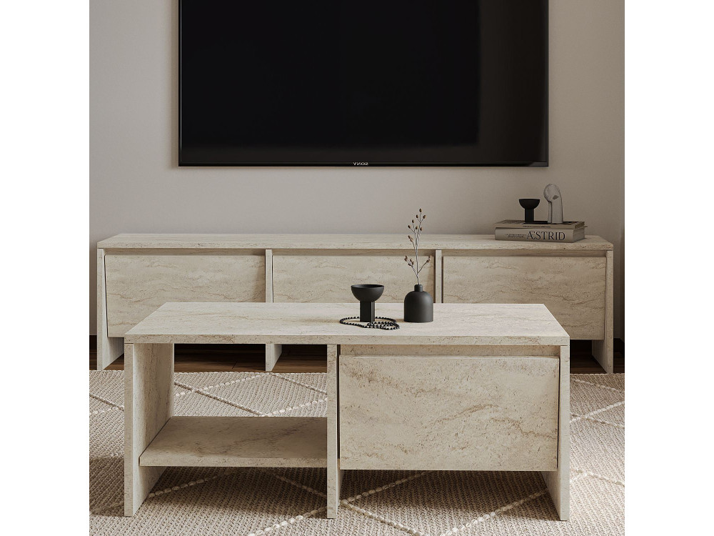 Tavolino in legno "Laris" - 90 x 45 x 35 cm - Travertino