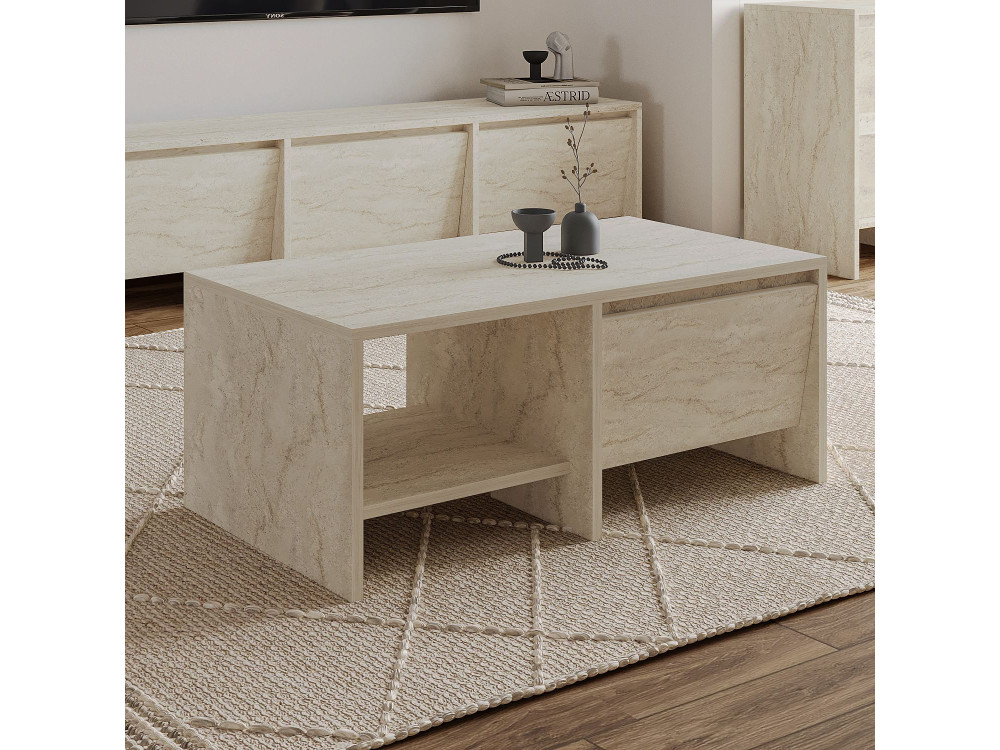 Tavolino in legno "Laris" - 90 x 45 x 35 cm - Travertino