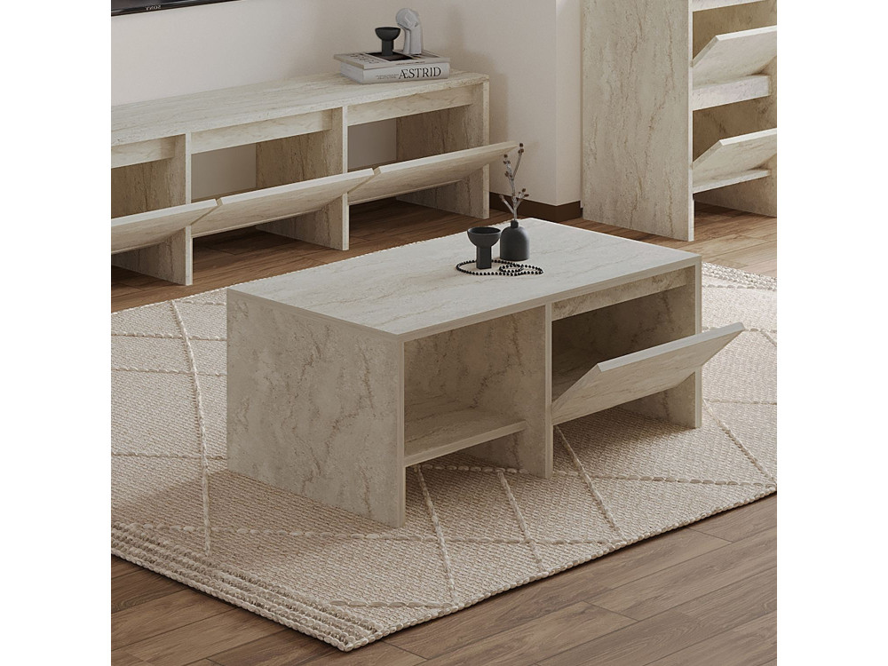 Tavolino in legno "Laris" - 90 x 45 x 35 cm - Travertino