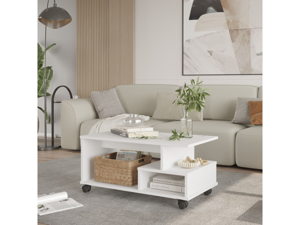 Tavolino in legno "MIN9" - 90 x 51 x 42 cm - Bianco