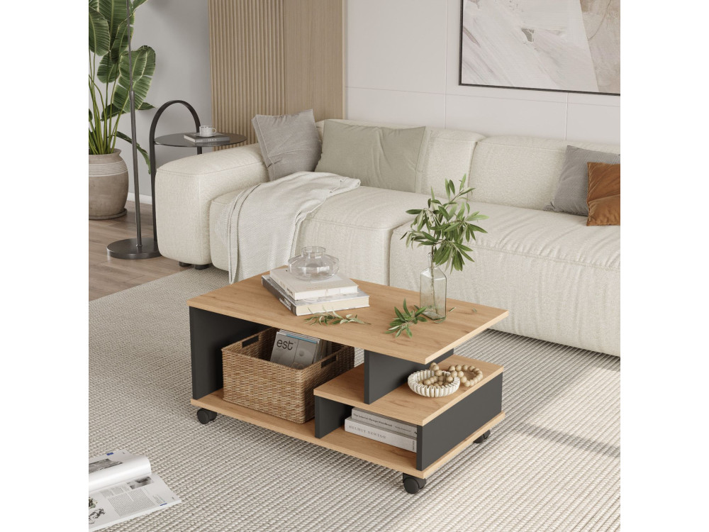 Tavolino in legno "MIN9" - 90 x 51 x 42 cm - Grigio antracite