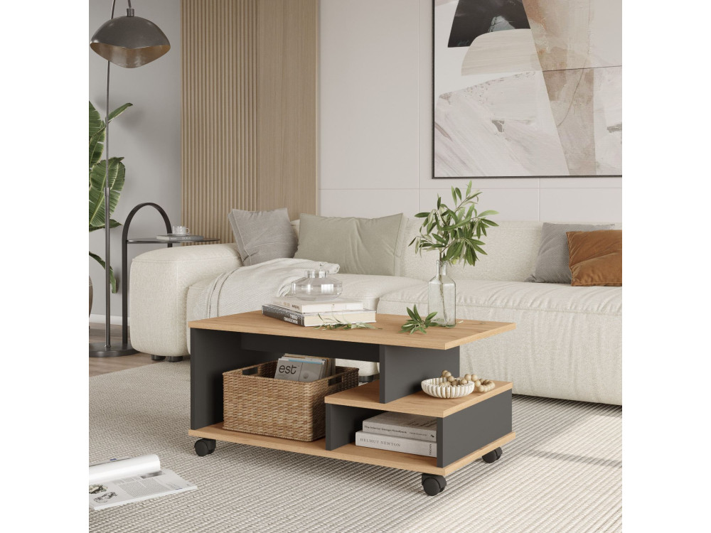 Tavolino in legno "MIN9" - 90 x 51 x 42 cm - Grigio antracite