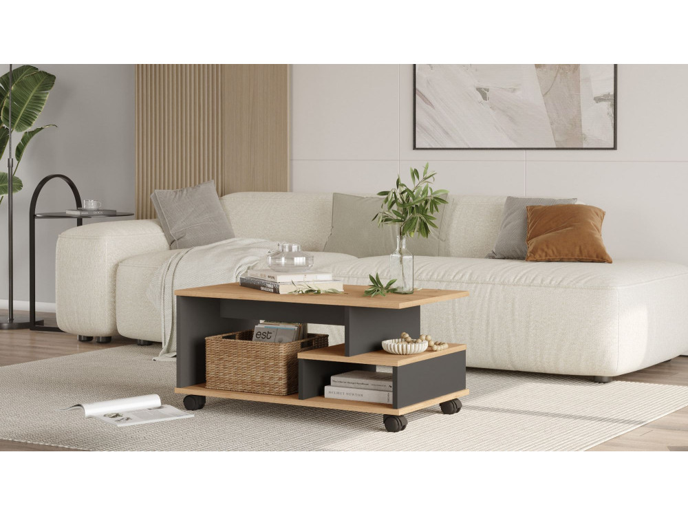 Tavolino in legno "MIN9" - 90 x 51 x 42 cm - Grigio antracite