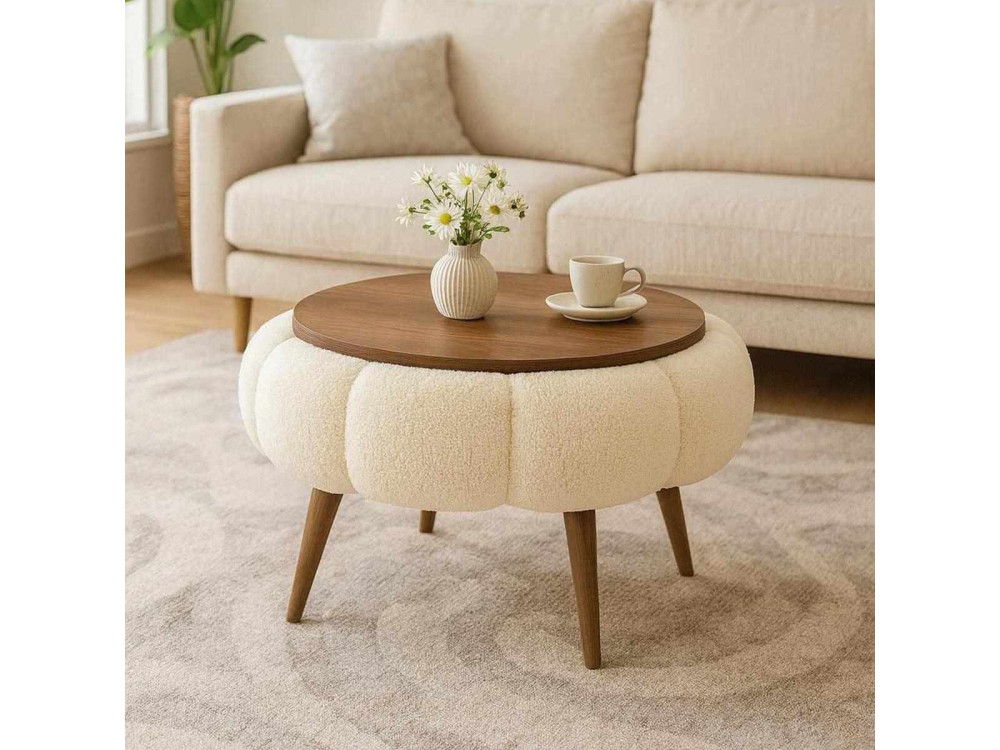 Tavolino in legno Papatya 60" - 60 x 60 x 44 cm - Crema