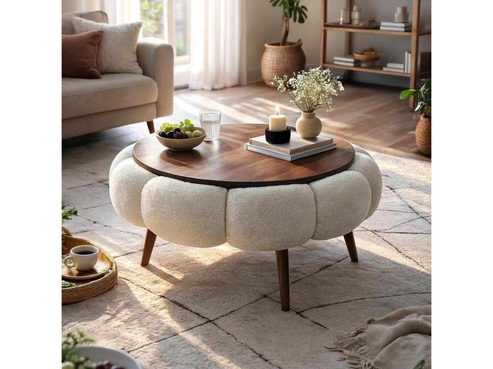Tavolino in legno Papatya 60" - 60 x 60 x 44 cm - Bianco