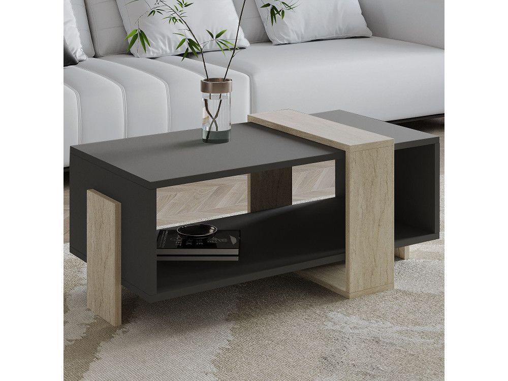Tavolino in legno "Meleni" - 90 x 49 x 40 cm - Grigio antracite