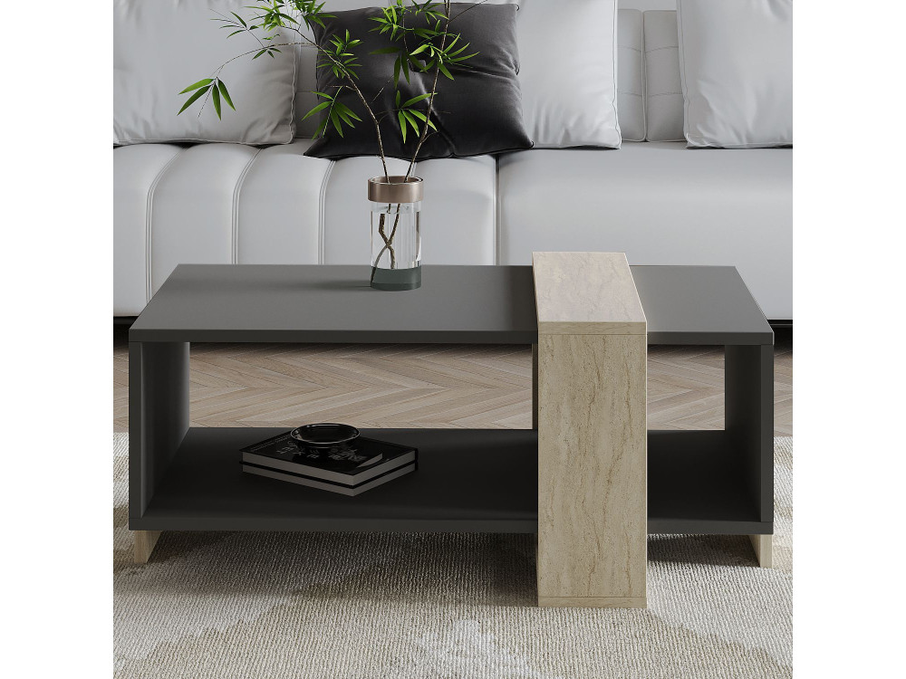 Tavolino in legno "Meleni" - 90 x 49 x 40 cm - Grigio antracite