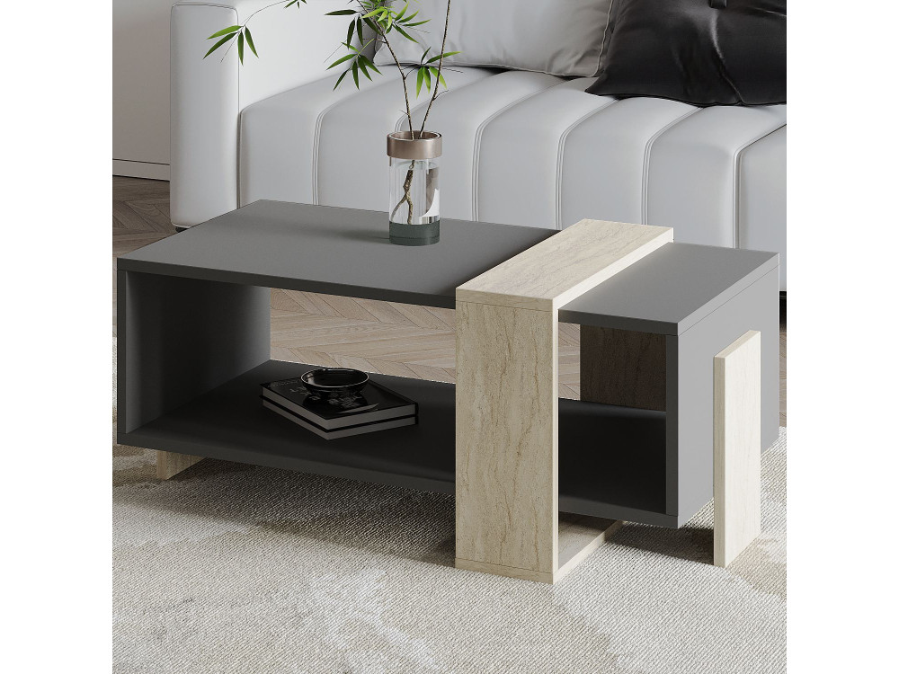Tavolino in legno "Meleni" - 90 x 49 x 40 cm - Grigio antracite
