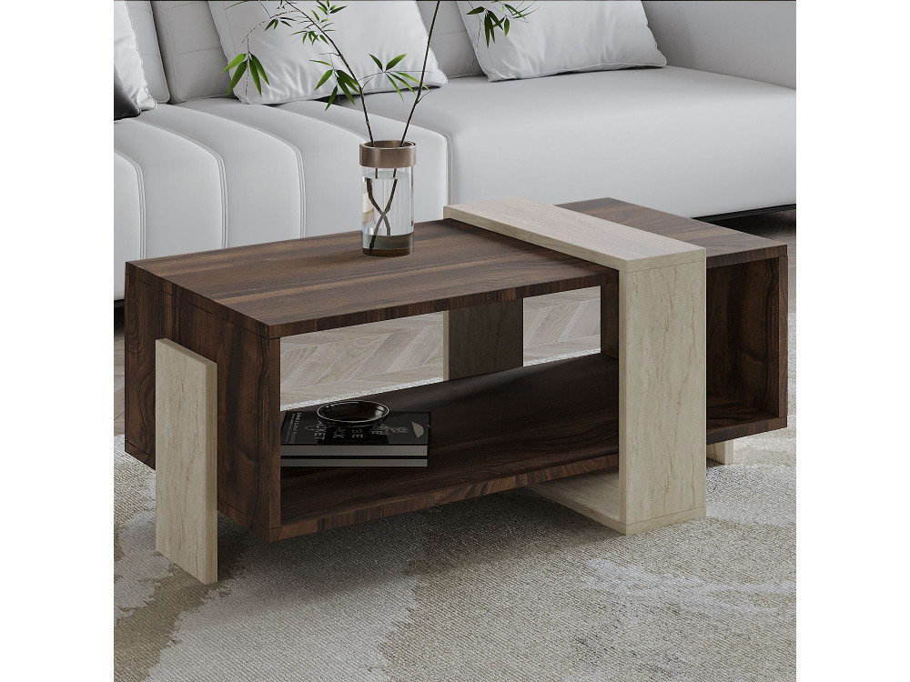 Tavolino in legno "Meleni" - 90 x 49 x 40 cm - Travertino
