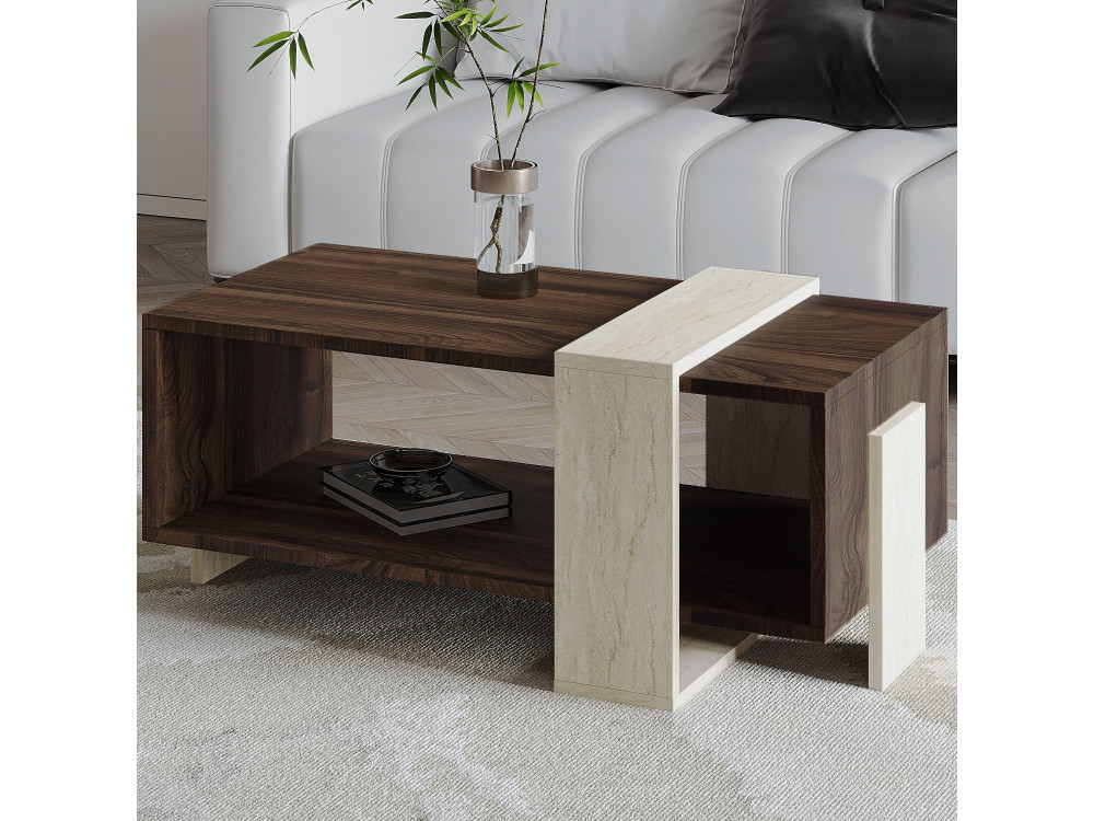 Tavolino in legno "Meleni" - 90 x 49 x 40 cm - Travertino