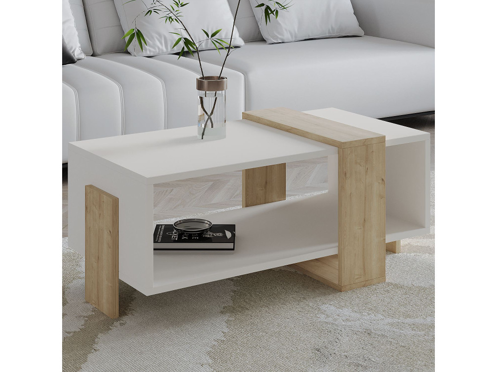 Tavolino in legno "Meleni" - 90 x 49 x 40 cm - Bianco