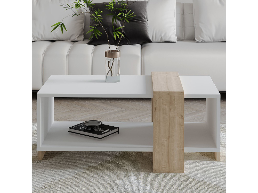 Tavolino in legno "Meleni" - 90 x 49 x 40 cm - Bianco