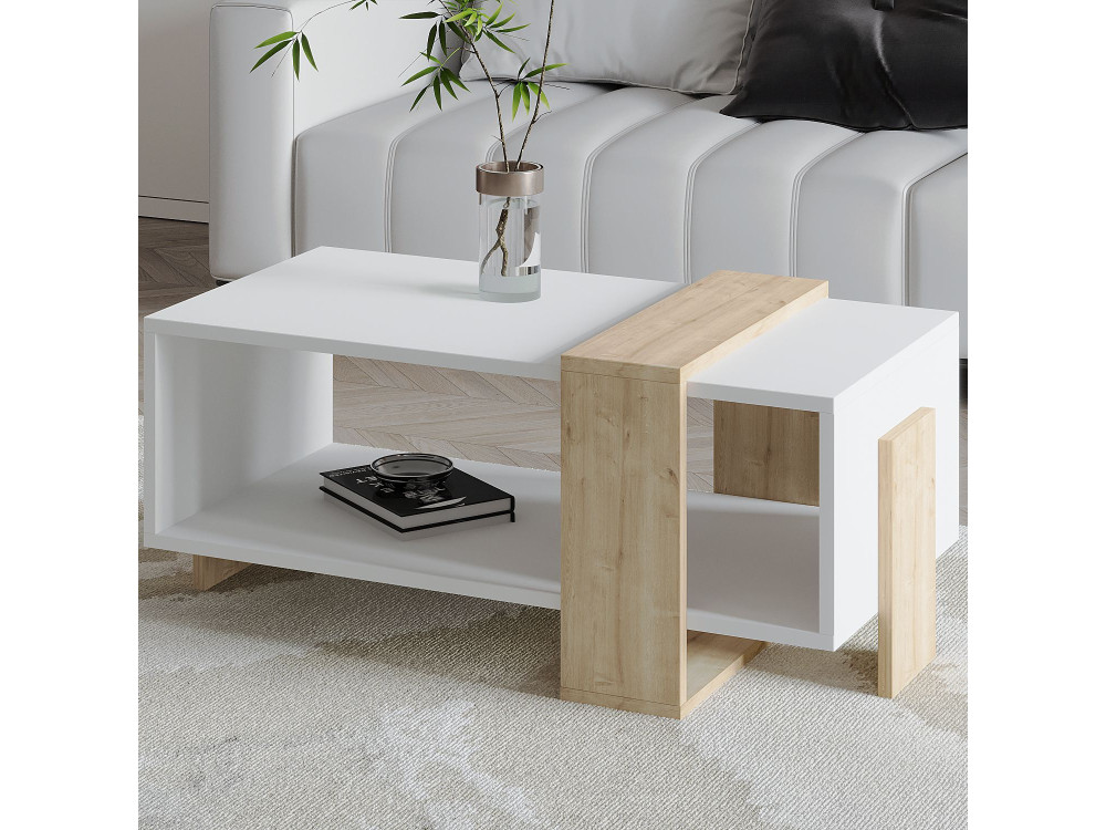 Tavolino in legno "Meleni" - 90 x 49 x 40 cm - Bianco