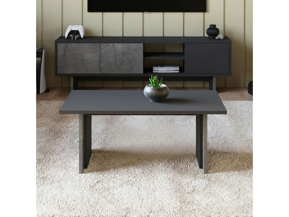 Tavolino in legno "Ravello" - 90 x 50 x 40 cm - Grigio antracite marmorizzato