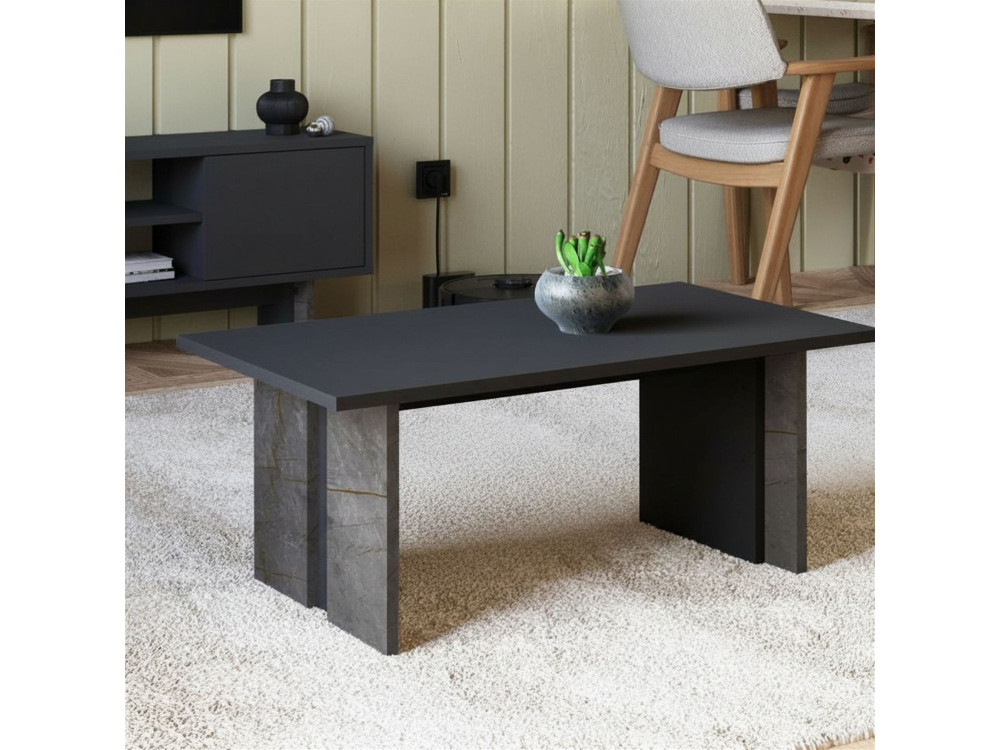 Tavolino in legno "Ravello" - 90 x 50 x 40 cm - Grigio antracite marmorizzato