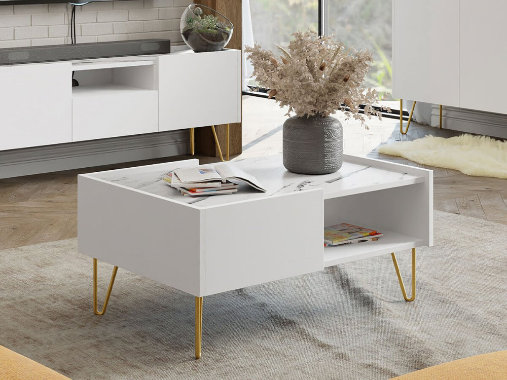 Tavolino "Narine L" - 97 x 45 x 65 cm - Bianco