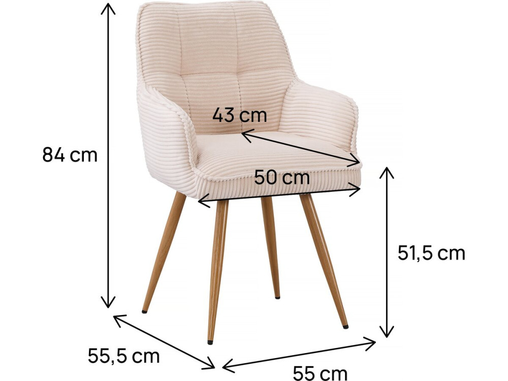 Set di 2 sedie in velluto a coste "Mayra" - 60 x 56 x 88 cm - Beige