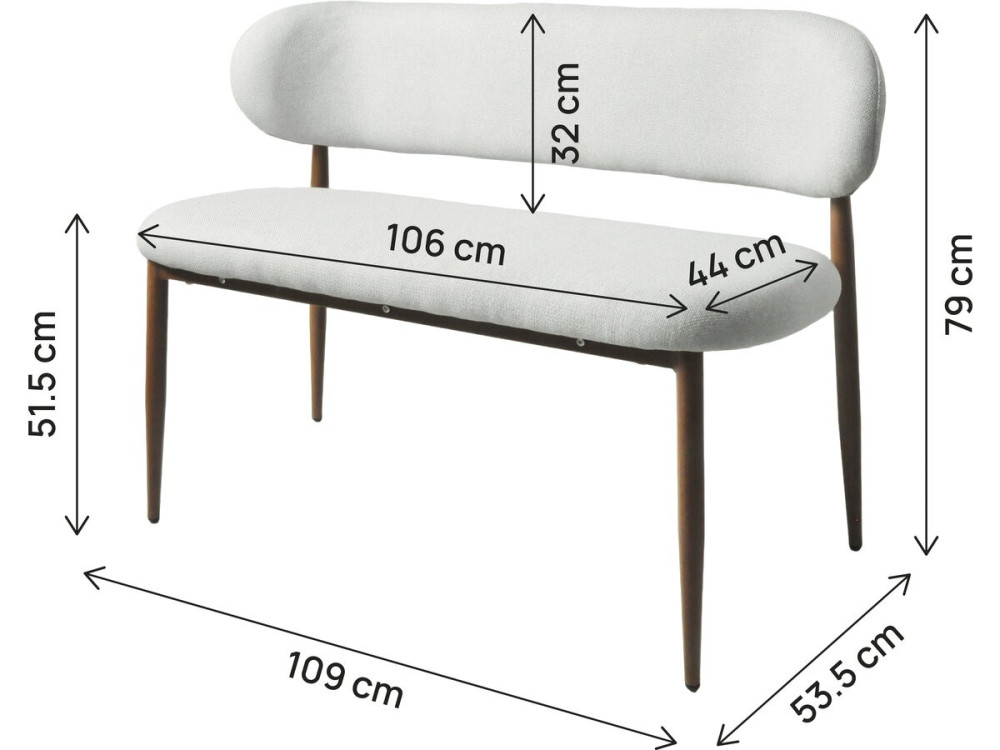 Panca da pranzo in tessuto - 110 cm - "Sélène" - 3 posti - Grigio chiaro e marrone