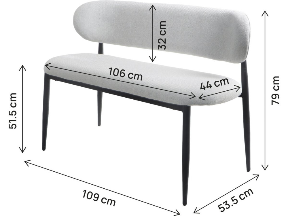 Panca da pranzo in tessuto - 110 cm - "Sélène" - 3 posti - Grigio chiaro e nero
