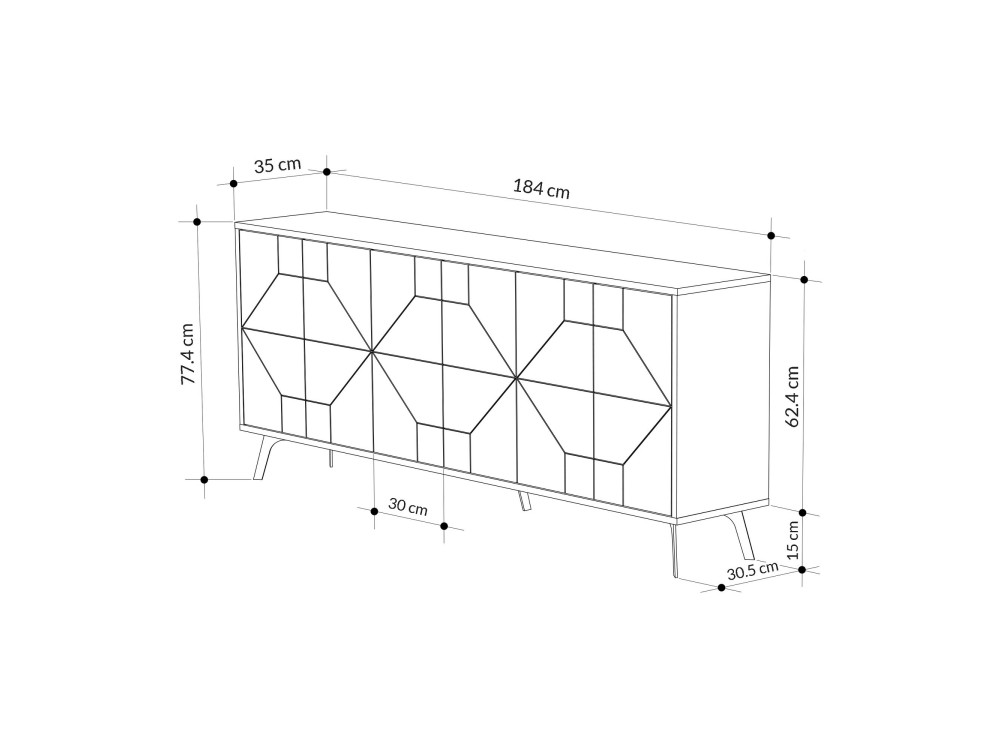 Credenza in legno "Dune" - 183 x 35 x 77 cm - Antracite