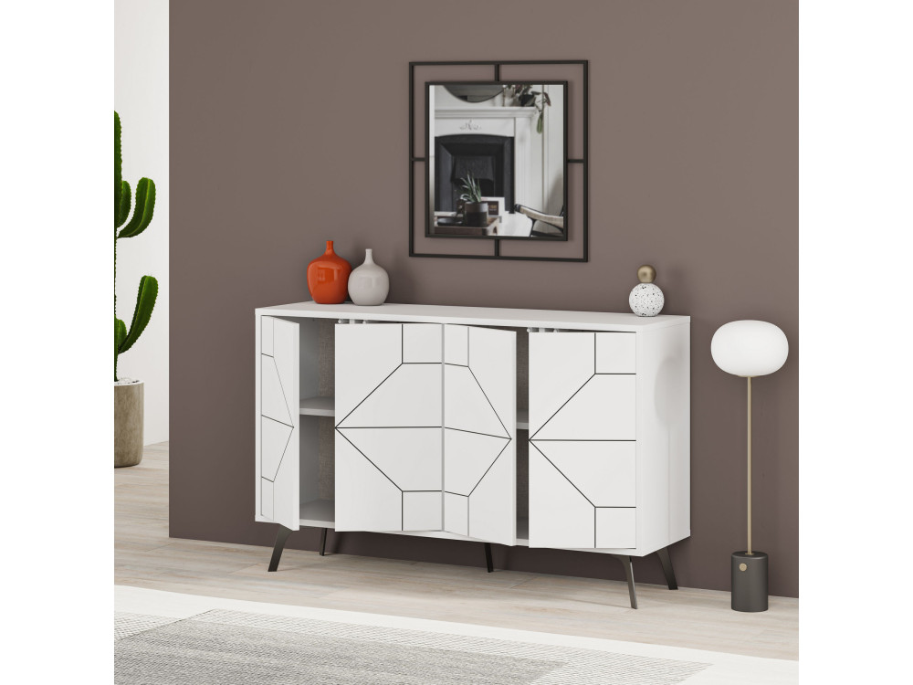 Credenza in legno "Dune" - 123 x 35 x 62 cm - Bianco