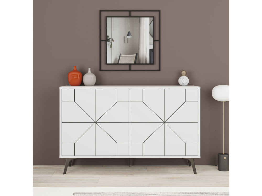 Credenza in legno "Dune" - 123 x 35 x 62 cm - Bianco