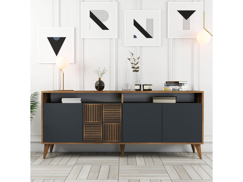 Buffet in legno "Milano" - 180 x 35 x 78 cm - Noyer Antracite