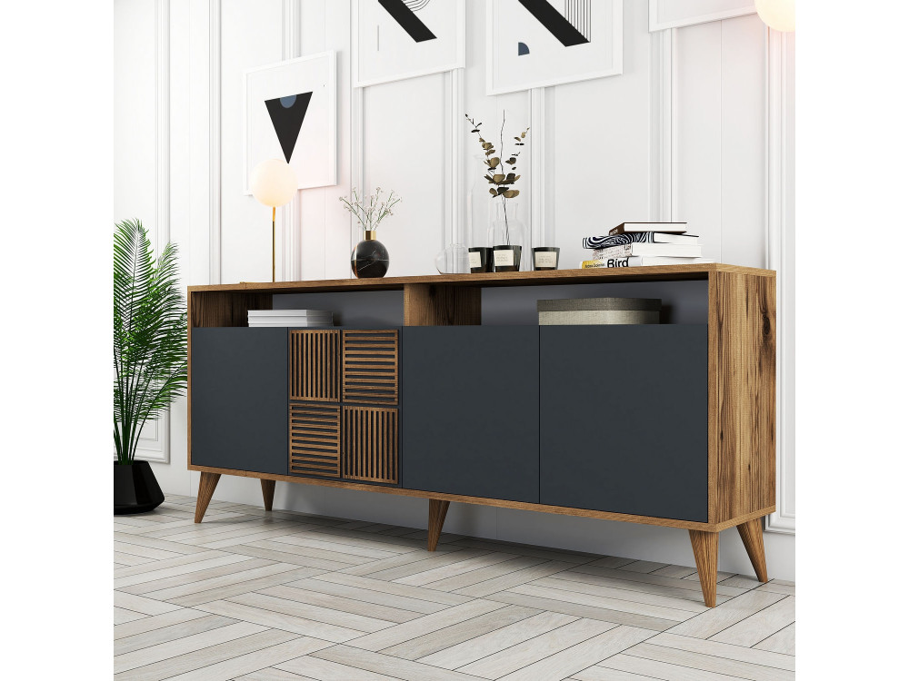 Buffet in legno "Milano" - 180 x 35 x 78 cm - Noyer Antracite