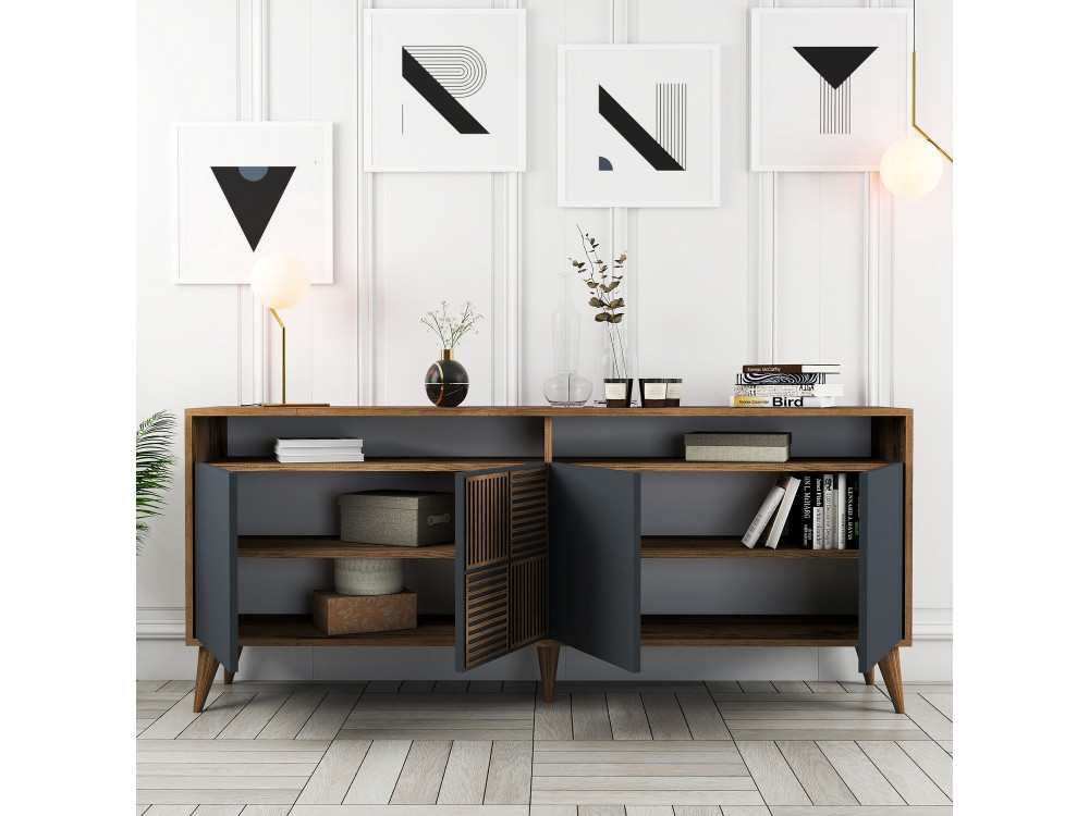 Buffet in legno "Milano" - 180 x 35 x 78 cm - Noyer Antracite
