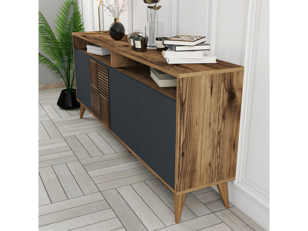 Buffet in legno "Milano" - 180 x 35 x 78 cm - Noyer Antracite