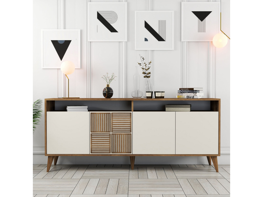 Credenza in legno "Milano" - 180 x 35 x 78 cm - Noce, Crema