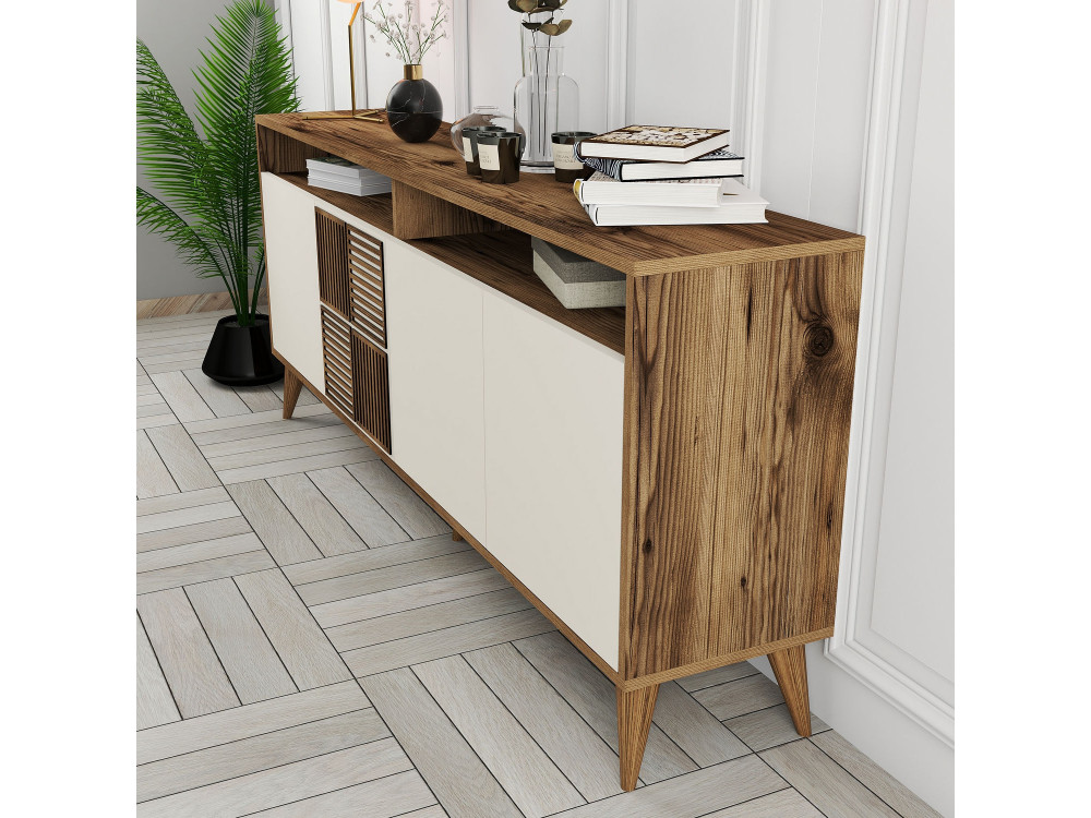 Credenza in legno "Milano" - 180 x 35 x 78 cm - Noce, Crema