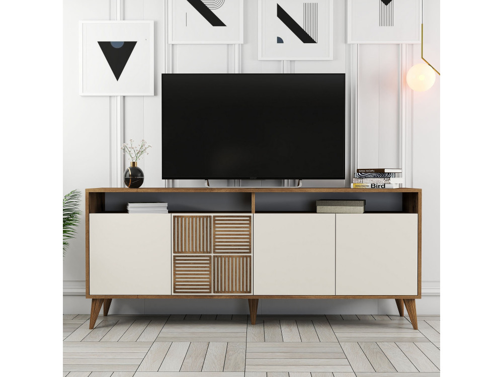 Credenza in legno "Milano" - 180 x 35 x 78 cm - Noce, Crema