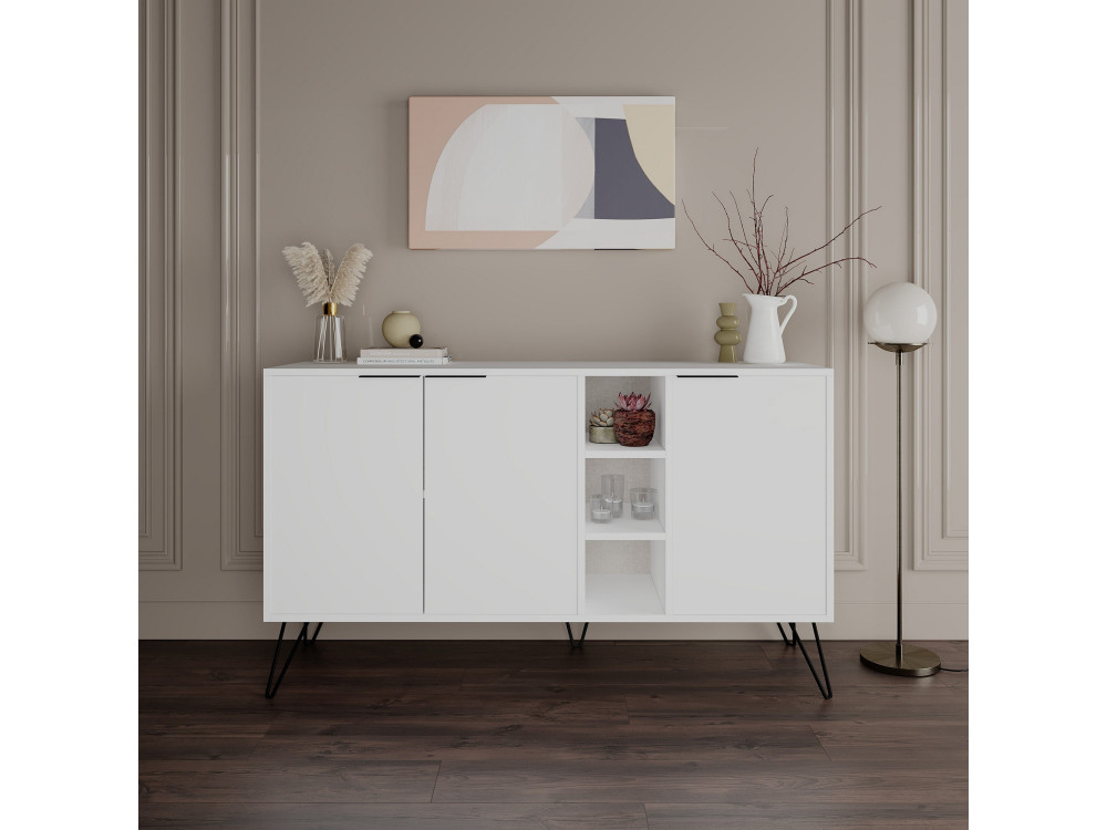 Credenza in legno "Clara" - 142 x 35 x 83 cm - Bianco