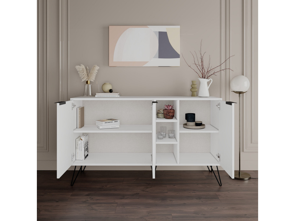 Credenza in legno "Clara" - 142 x 35 x 83 cm - Bianco