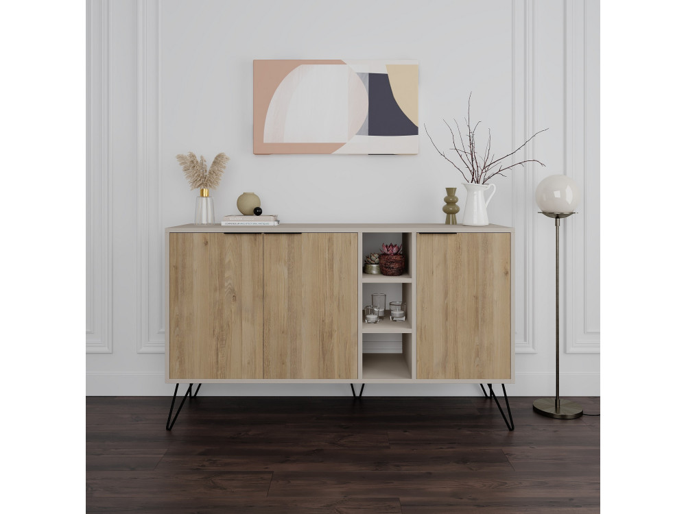 Credenza in legno "Clara" - 142 x 36 x 83 cm - Pietra arenaria