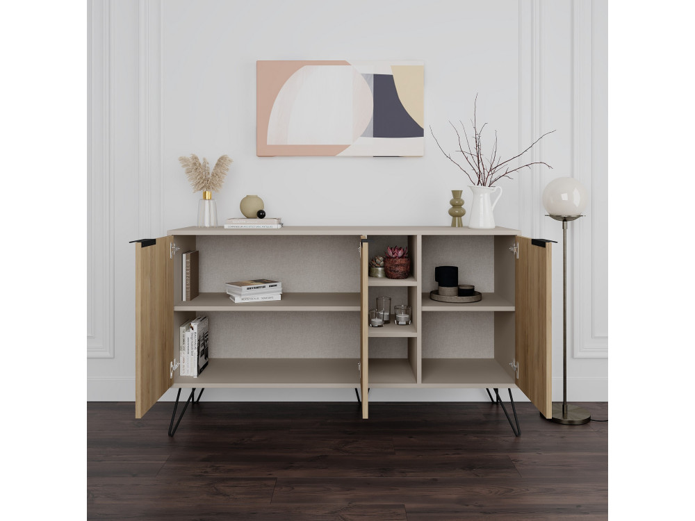 Credenza in legno "Clara" - 142 x 36 x 83 cm - Pietra arenaria