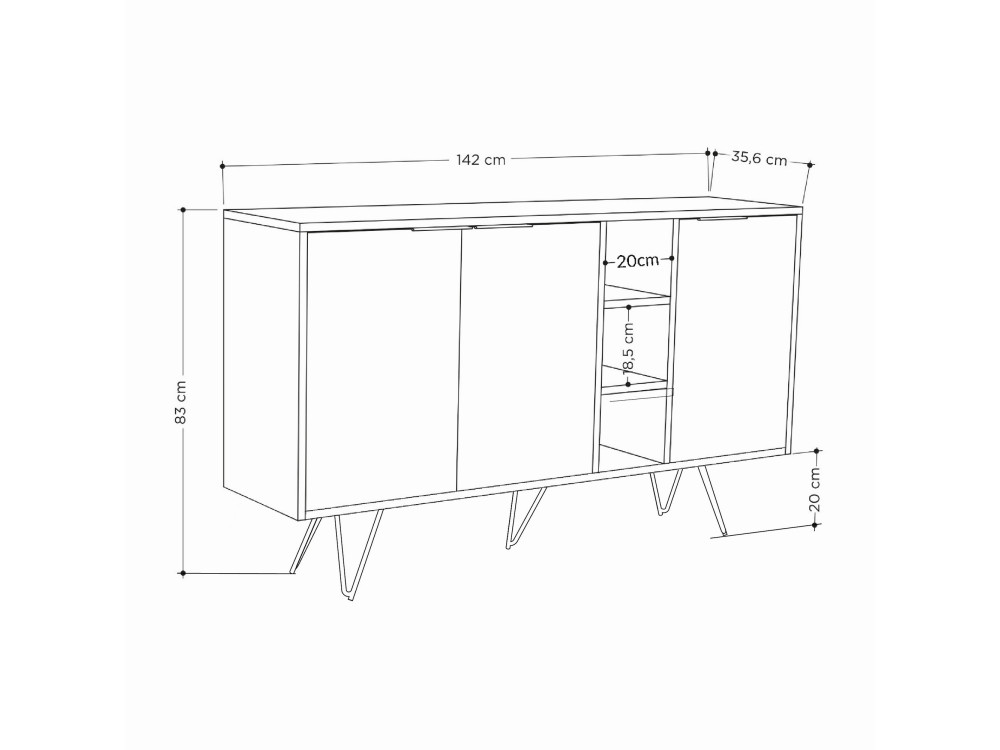 Credenza in legno "Clara" - 142 x 36 x 83 cm - Pietra arenaria