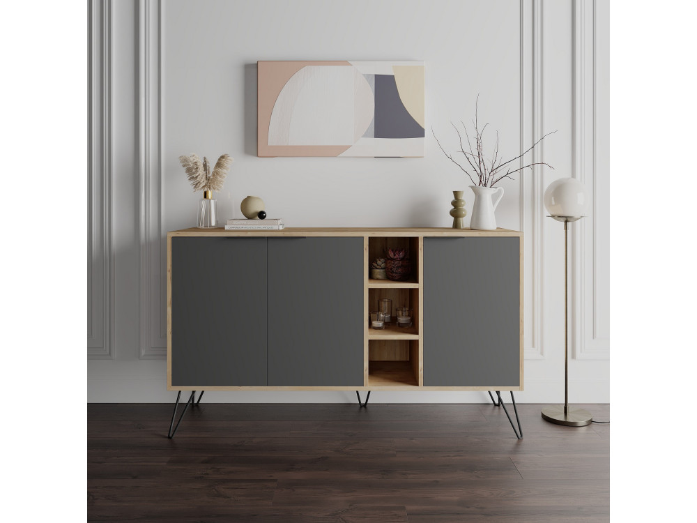 Credenza in legno "Clara" - 142 x 36 x 83 cm - Grigio antracite