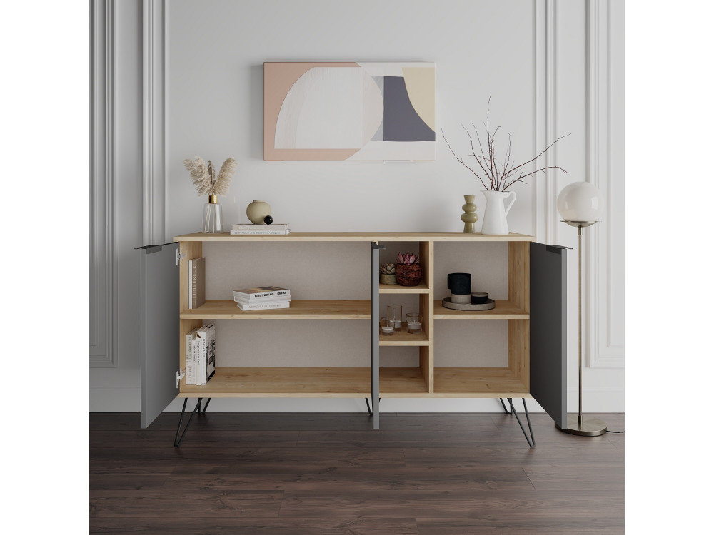 Credenza in legno "Clara" - 142 x 36 x 83 cm - Grigio antracite