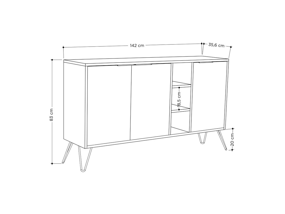 Credenza in legno "Clara" - 142 x 36 x 83 cm - Grigio antracite