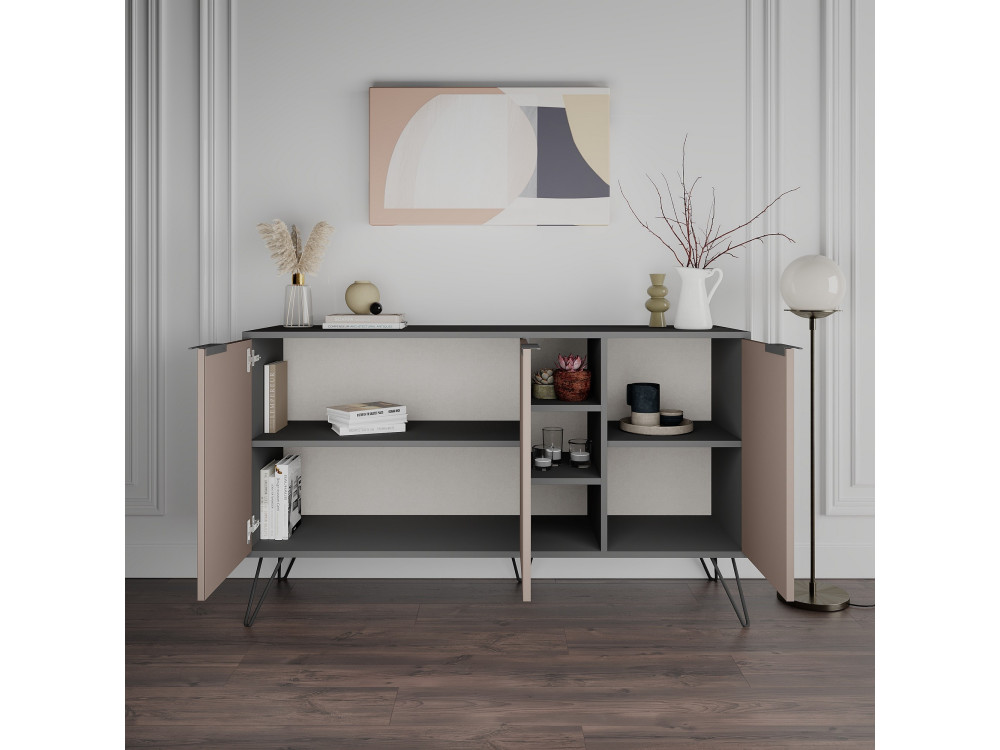 Credenza in legno "Clara" - 142 x 36 x 83 cm - Marrone moka chiaro