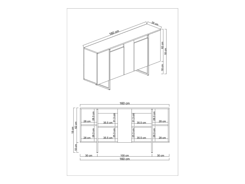 Credenza in legno "Luxe" - 160 x 35 x 80 cm - Marrone